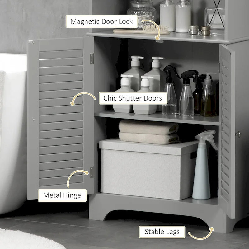 Tall Narrow Bathroom Storage Cabinet with Doors and Shelf Adjustability,Linen Cabinet with 2 Cabinets and Countertop