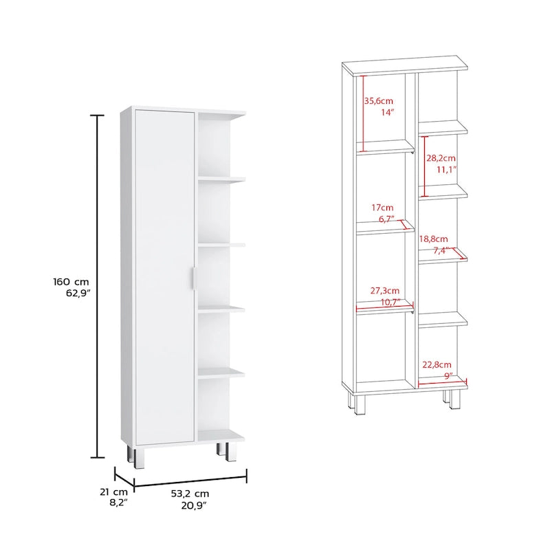 63-inch High Bathroom Cabinet Storage Cabinet with Four Open Shelves