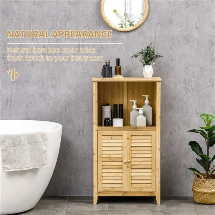 Natural Bamboo Bathroom Floor Cabinet with Adjustable Shelf