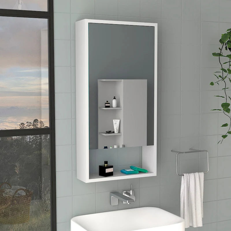 Black / White / Gray Mirrored Medicine Cabinet with 1 Shelf, Single