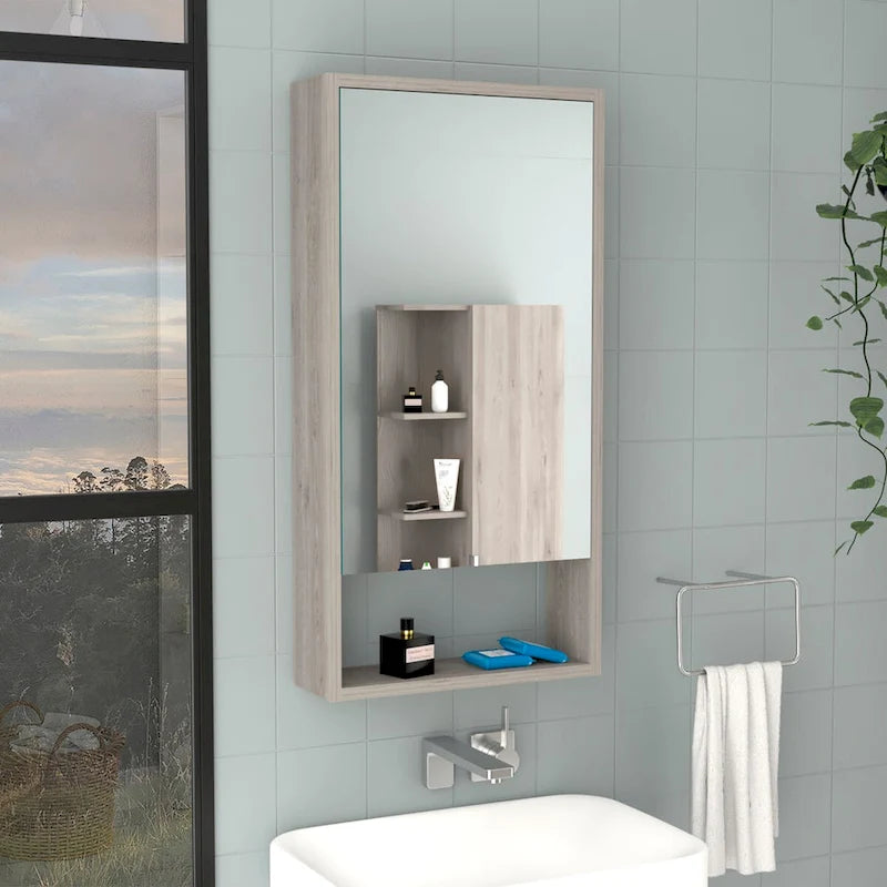 Black / White / Gray Mirrored Medicine Cabinet with 1 Shelf, Single