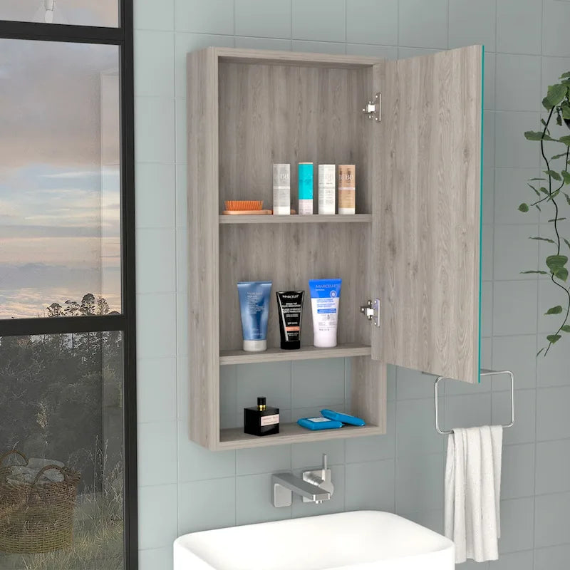 Black / White / Gray Mirrored Medicine Cabinet with 1 Shelf, Single