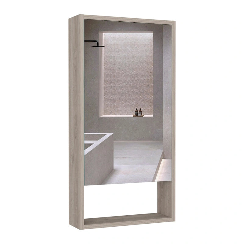Black / White / Gray Mirrored Medicine Cabinet with 1 Shelf, Single