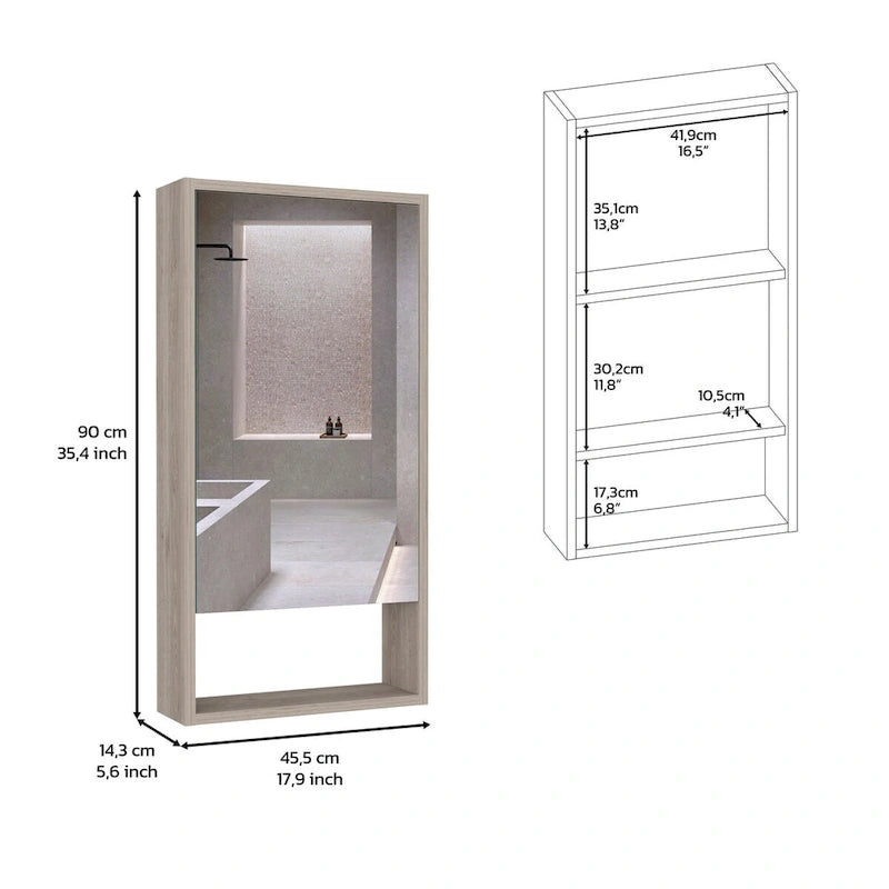 Black / White / Gray Mirrored Medicine Cabinet with 1 Shelf, Single