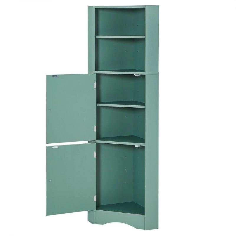 Tall Freestanding Bathroom Corner Cabinet with Doors and Adjustable Shelves