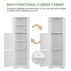 Tall Freestanding Bathroom Corner Cabinet with Doors and Adjustable Shelves