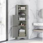 Tall Freestanding Bathroom Corner Cabinet with Doors and Adjustable Shelves