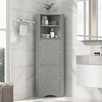 Tall Freestanding Bathroom Corner Cabinet with Doors and Adjustable Shelves