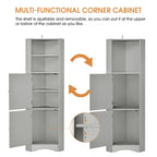 Tall Freestanding Bathroom Corner Cabinet with Doors and Adjustable Shelves