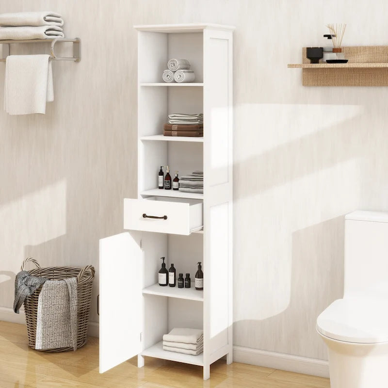 Floor Standing Cabinet with 1 Door and 1 Drawer, Tall Bathroom Storage Cabinet
