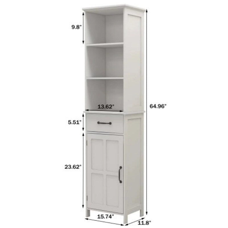 Floor Standing Cabinet with 1 Door and 1 Drawer, Tall Bathroom Storage Cabinet