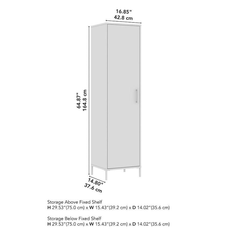 White Narrow Bathroom Storage Cabinet, Single Door, 4-Shelf