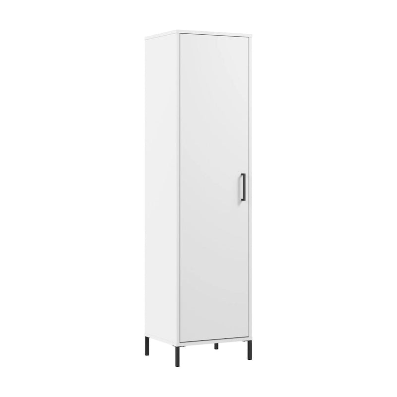 White Narrow Bathroom Storage Cabinet, Single Door, 4-Shelf