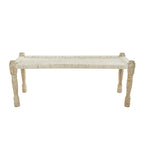 Beige Chevron Woven Bench with Mango Wood Legs – 2-Seat