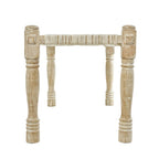 Beige Chevron Woven Bench with Mango Wood Legs – 2-Seat