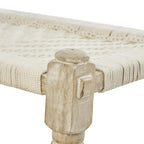Beige Chevron Woven Bench with Mango Wood Legs – 2-Seat