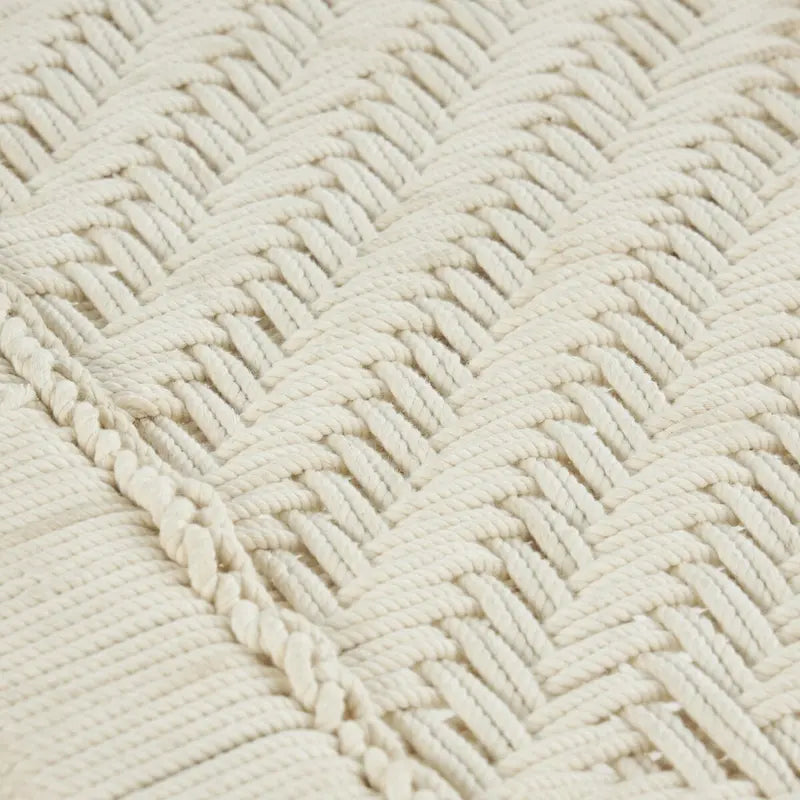 Beige Chevron Woven Bench with Mango Wood Legs – 2-Seat