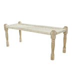 Beige Chevron Woven Bench with Mango Wood Legs – 2-Seat